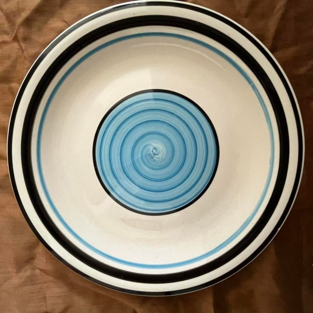 Vintage inspired Gibson Home San‎ Marino Blue & white striped dinner plate